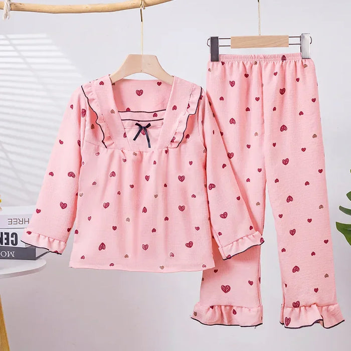 Girls’ Bowknot Rabbit Pyjama Set, Cute Long Sleeve Sleepwear, Style 5