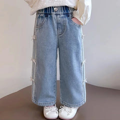 Girls' Bow Wide Leg Jeans