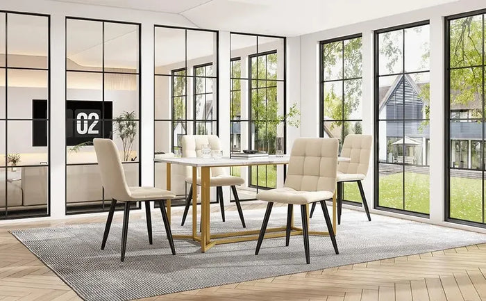 Modern Rectangular Marble-Effect Dining Table, 140x80cm with Metal Frame, image 2