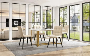 Modern Rectangular Marble-Effect Dining Table – 140x80cm with Metal Frame