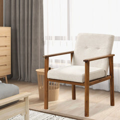 GOFLAME Modern Linen Accent Chair – Upholstered Armchair with Wooden Legs