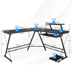 GOFLAME L-Shaped Computer Desk – Home Office Corner Workstation with Movable Stand