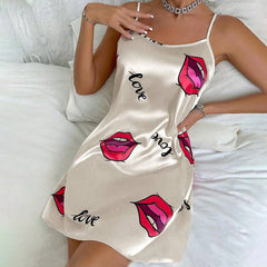Floral Satin Nightdress – Sexy Sleeveless Silk Sleepwear