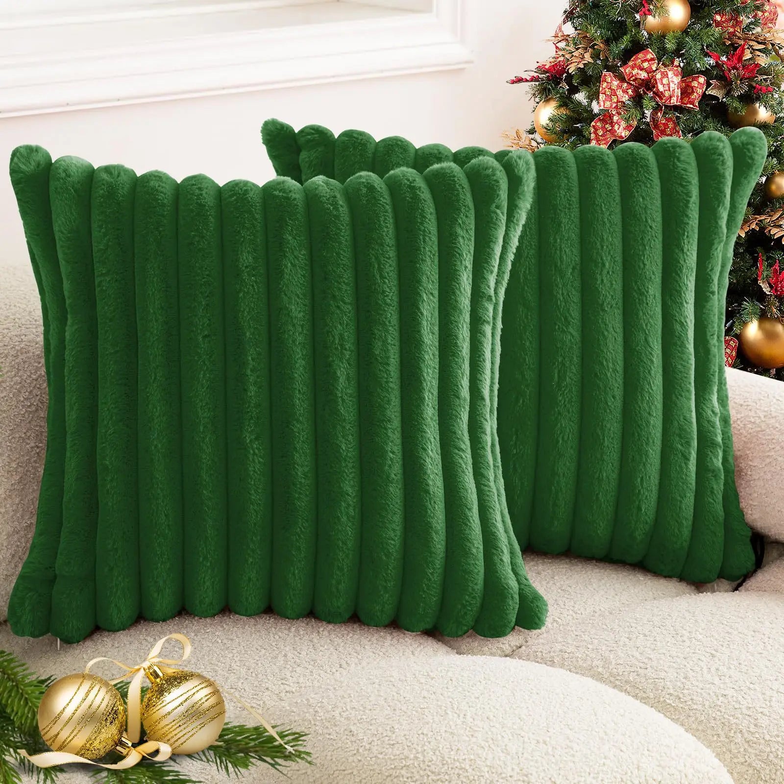 Faux Fur Striped Cushion Cover, 45 x 45 cm