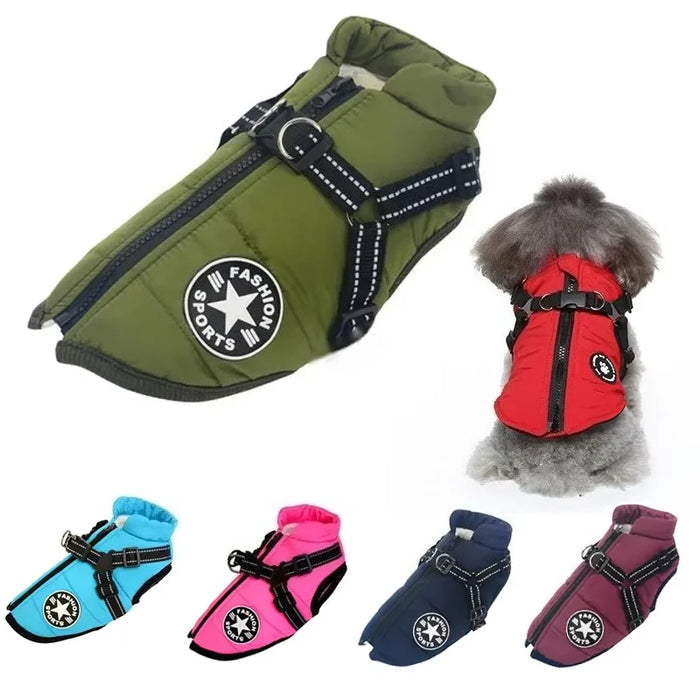 Waterproof Dog Coat with Built-In Harness, S to 4XL