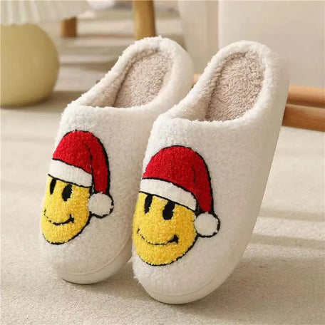 Rainbow Plush Smiling Peach Heart Winter Slippers
