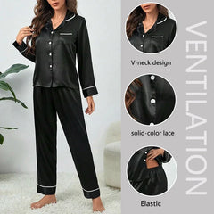 Plus Size Silk Pyjama Set – Soft Button-Up Long Sleeve Loungewear