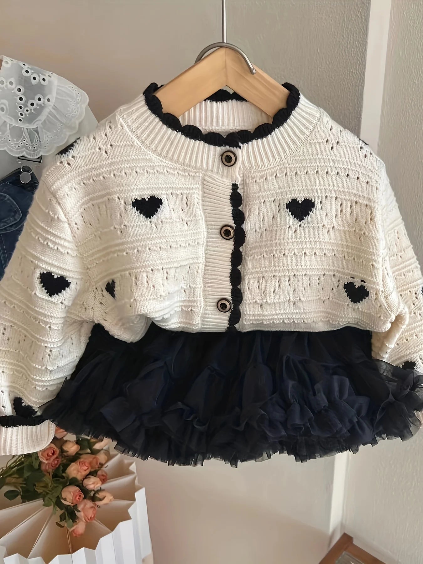 Girls' Heart Button Knitted Cardigan