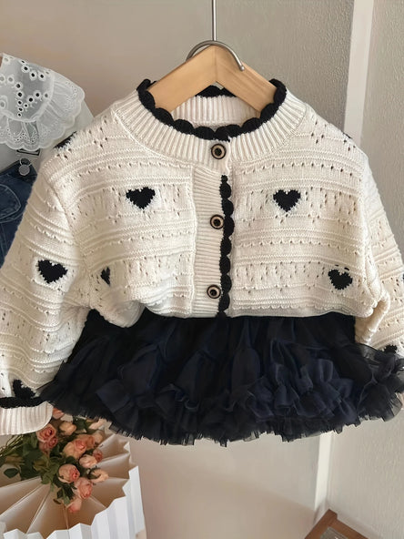 Girls' Heart Button Knitted Cardigan