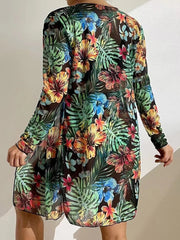 Tropical Glam 3-Piece Bikini Set – Push-Up Swimsuit with Long Sleeve Cover-Up