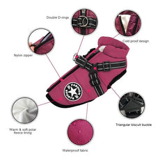 Waterproof Dog Coat with Built-In Harness, S to 4XL