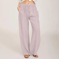 Women's High-Waisted Cotton Linen Wide-Leg Trousers – Casual Loose Fit