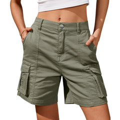 Women's Vintage Cargo Shorts – Low Waist Casual Summer Shorts with Pockets