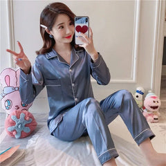 Plus Size Silk Pyjama Set – Soft Button-Up Long Sleeve Loungewear