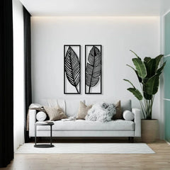 Set of 2 Decorative Metal Leaf Wall Art – Black Iron Hanging Decor