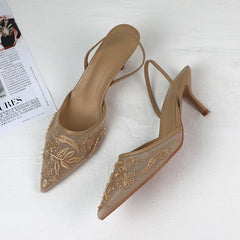Elegance Embroidered Slingback Heels
