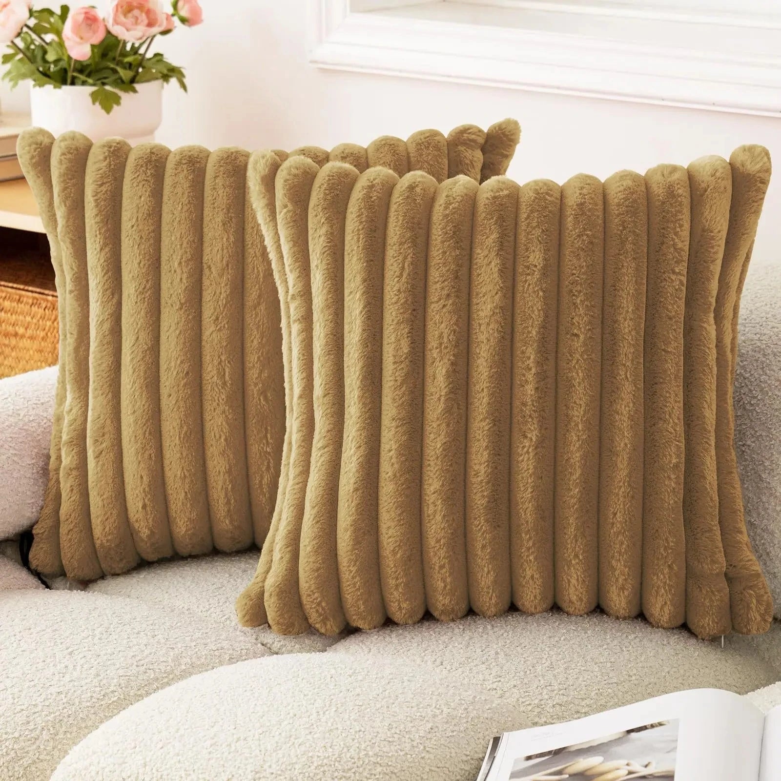 Faux Fur Striped Cushion Cover, 45 x 45 cm