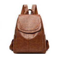 Women's Large Capacity PU Leather Backpack – Stylish Travel & School Bag