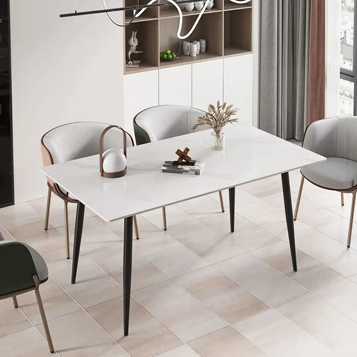 High Gloss Rectangular Marble Dining Table, Modern 4-6 Seater with Metal Frame, image 2