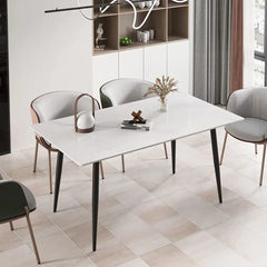 High Gloss Rectangular Marble Dining Table – Modern 4-6 Seater with Metal Frame