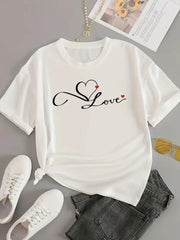 Love Letter Print Graphic T-Shirt – Casual Short Sleeve Women’s Tee
