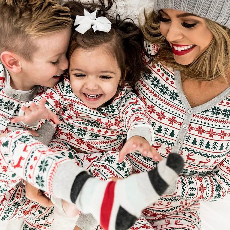 Matching Family Christmas Pyjamas, Red Fair Isle Reindeer Print