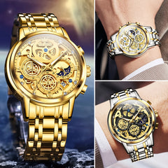 OLEVS Gold Skeleton Luxury Watch