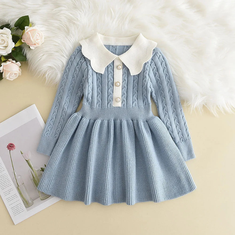 Girls' Ruffle Collar Knitted Jumper Dress
