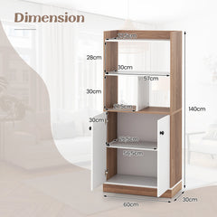 GOFLAME 3-Tier Freestanding Bookcase – Bookshelf with Double-Door Cabinet