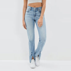 Retro Chic High-Waist Denim Trousers