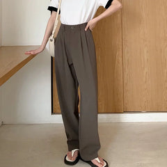 Women's High-Waisted Straight-Leg Trousers – Elegant Office & Casual Suit Pants