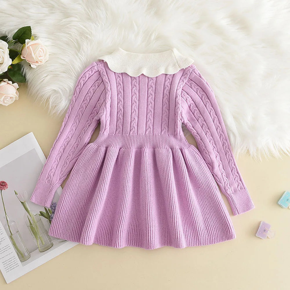 Girls' Ruffle Collar Knitted Jumper Dress