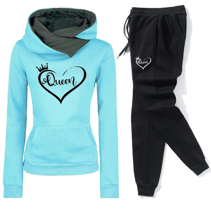 Women's Casual Tracksuit, Hooded Pullover & Sweatpants Set, Blue