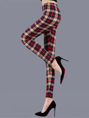 Women's High-Waisted Plaid Leggings – Push-Up Fitness & Casual Trousers