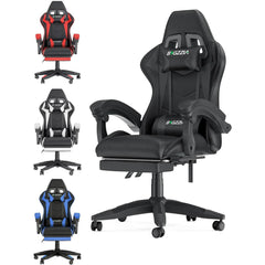 EliteGamer Ergonomic Gaming Chair – Reclining Chair with Footrest & Lumbar Support