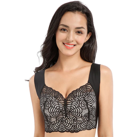 LuxeCurve Seamless Lace Strapless Bra – Plus Size Full Cup Bralette (5XL–7XL)