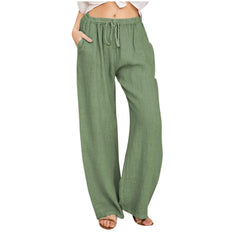Women's High-Waisted Cotton Linen Wide-Leg Trousers – Casual Loose Fit