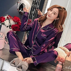 Plus Size Silk Pyjama Set – Soft Button-Up Long Sleeve Loungewear