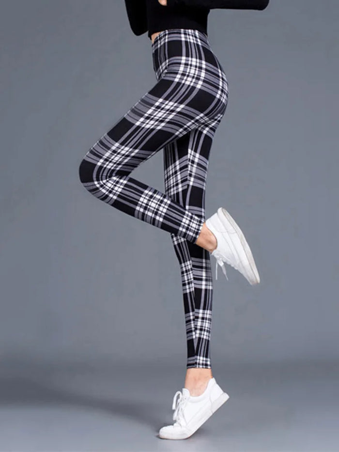 Women's High-Waisted Plaid Leggings, Push-Up Fitness & Casual Trousers, image 2
