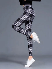 Women's High-Waisted Plaid Leggings – Push-Up Fitness & Casual Trousers