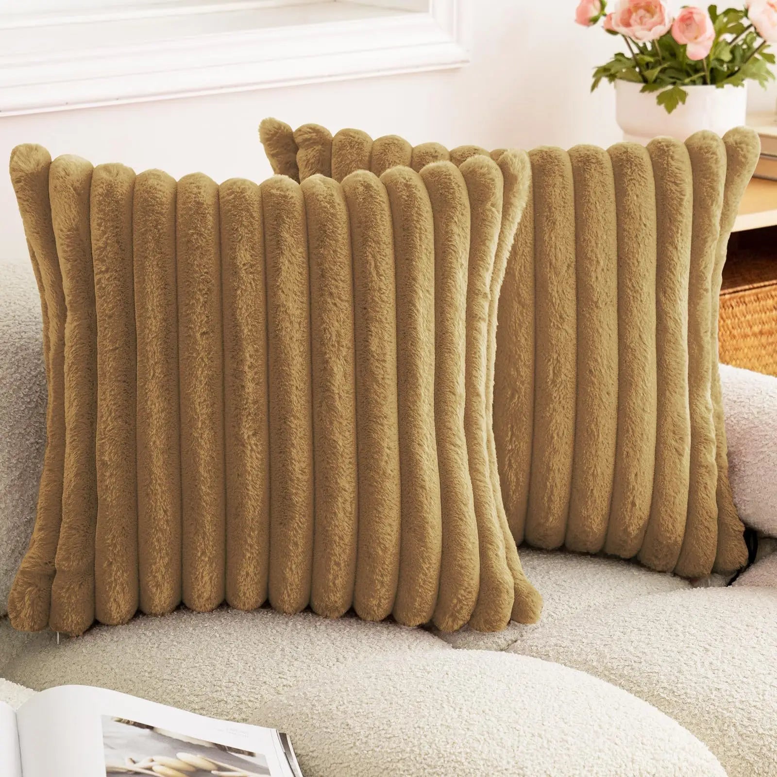 Faux Fur Striped Cushion Cover, 45 x 45 cm