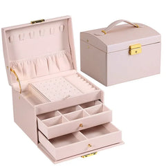 Three Tier Jewellery Box with Drawers, Faux Leather