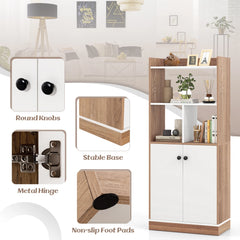 GOFLAME 3-Tier Freestanding Bookcase – Bookshelf with Double-Door Cabinet