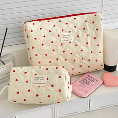 Quilted Heart Print Makeup Bag