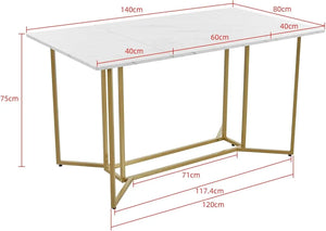Modern Rectangular Marble-Effect Dining Table – 140x80cm with Metal Frame