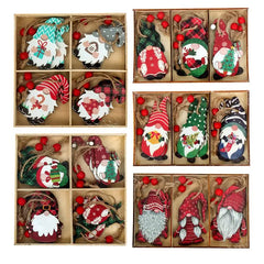 Wooden Christmas Gnome and Santa Decorations, Box of 12