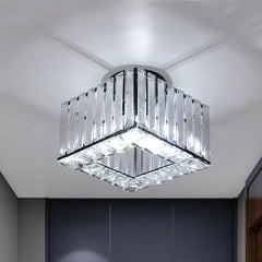 Minimalist Square Crystal LED Ceiling Light – Modern Flush Mount Chandelier
