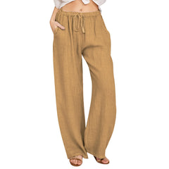 Women's High-Waisted Cotton Linen Wide-Leg Trousers – Casual Loose Fit