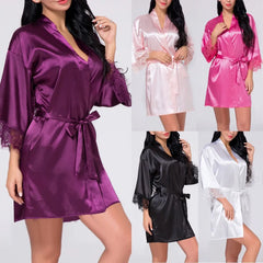 Satin Lace Kimono Robe