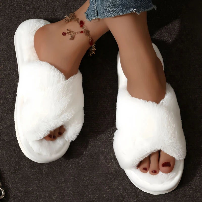 Women's Fluffy Cross-Band Slippers